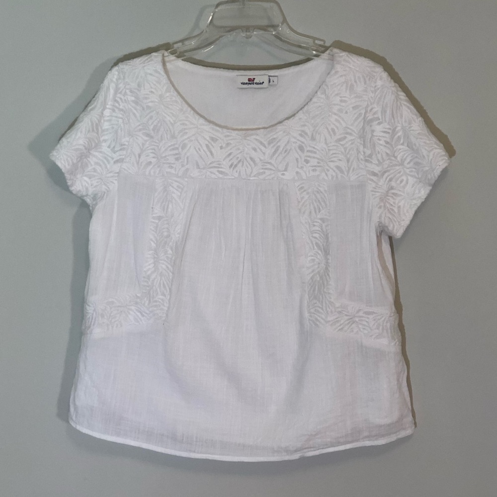 Vineyard Vines White Cotton Blend Swing Top Large